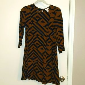 H&M 3/4 Sleeve Print A-line Dress, Sz 6